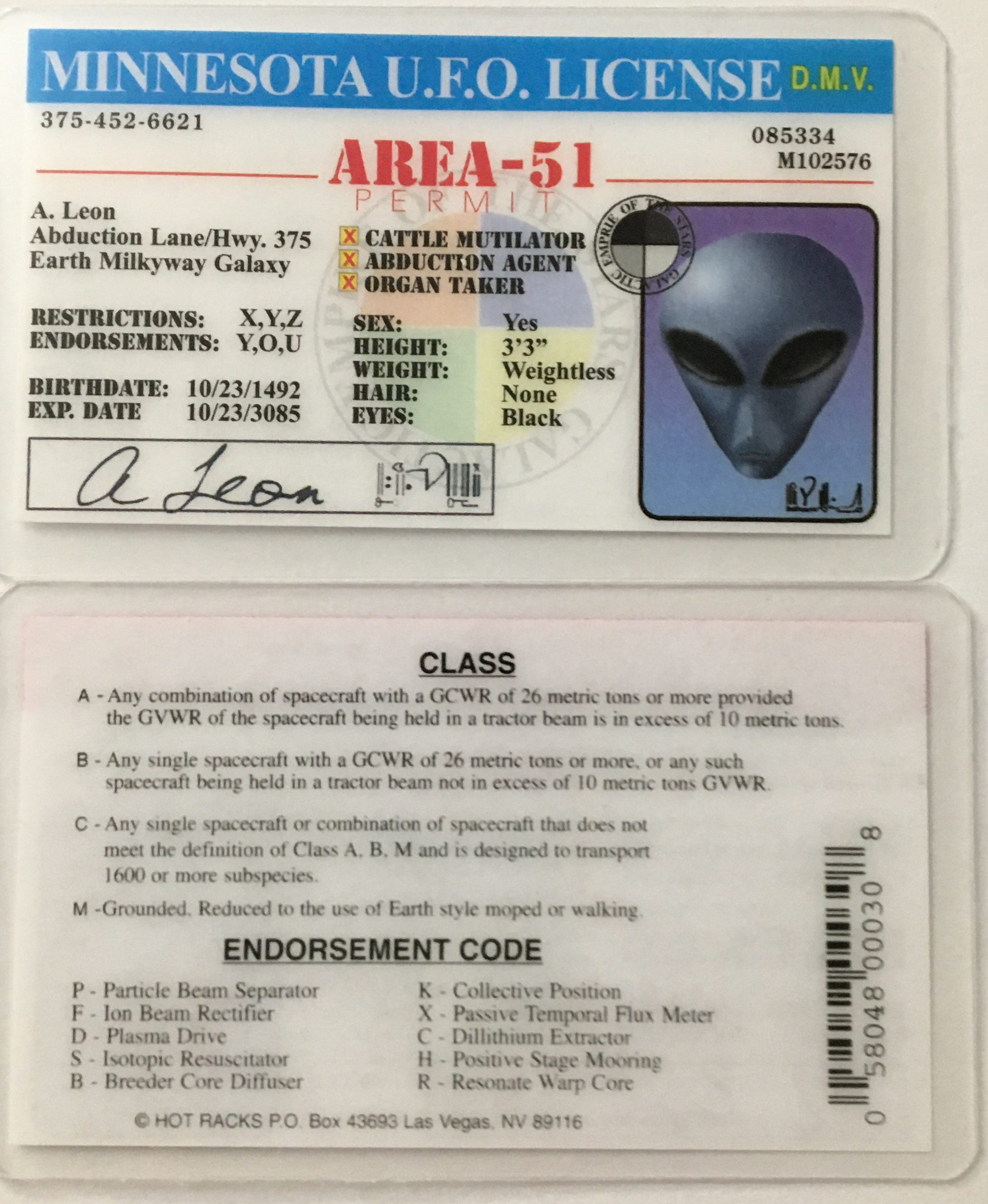 ufo, ufo license, alien license, alien drivers license, minnesota, minnesota ufo license, alien products
