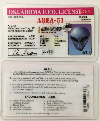 Alien,alien license,ufo,alien,license,oklahoma,oklahoma ufo,drivers license,alien drivers license